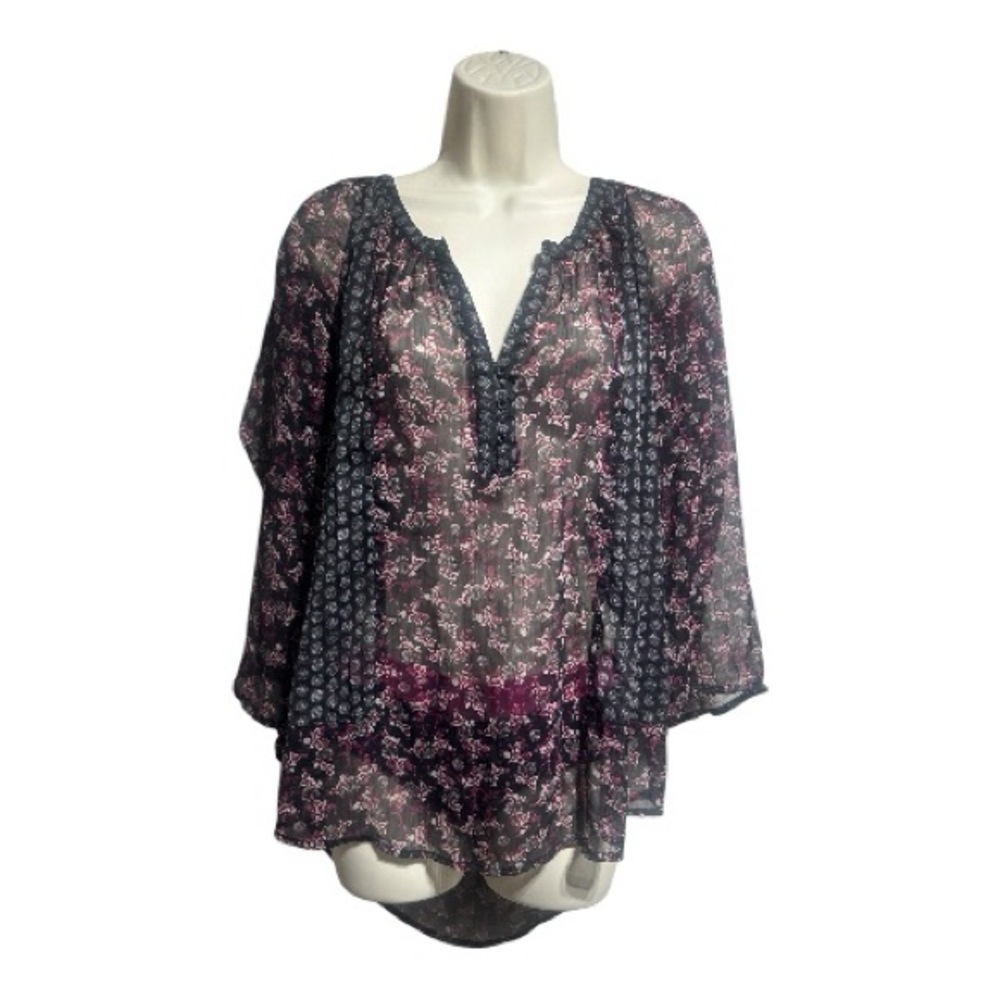 Maurices Sheer Floral Tunic Blouse - Black and Pink